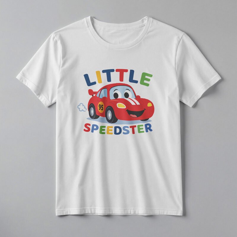 LITTLE SPEEDSTER Cartoon Car Kids’ Tee – Professional BOLD GFX Youth Series