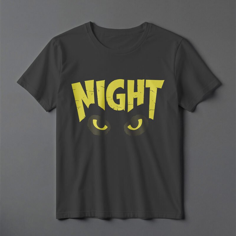 Minimalist Halloween Cat Eyes NIGHT Tee – Premium Charcoal Standard Fit Template