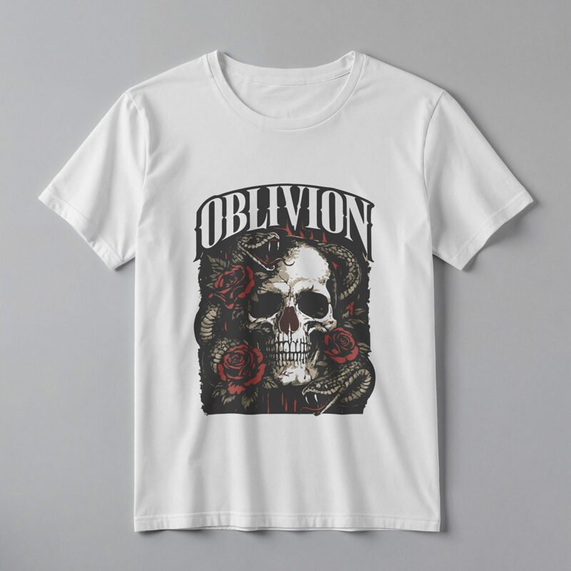 OBLIVION Vintage Gothic Skull & Snake Tee – Professional BOLD GFX Graphic Mockup