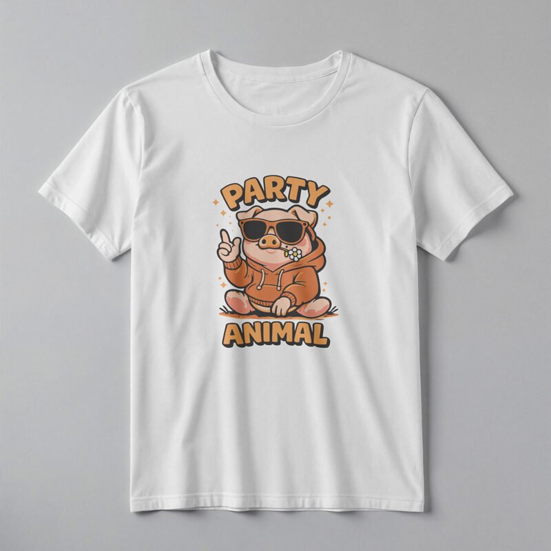 “Party Animal” Cool Pig Hoodie Mascot Tee – Professional BOLD GFX Graphic Mockup