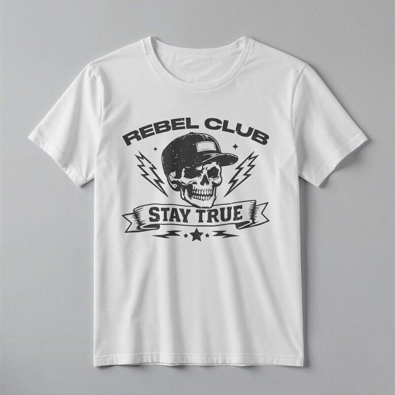 REBEL CLUB Vintage Skull & Banner Tee – Professional BOLD GFX Graphic Mockup