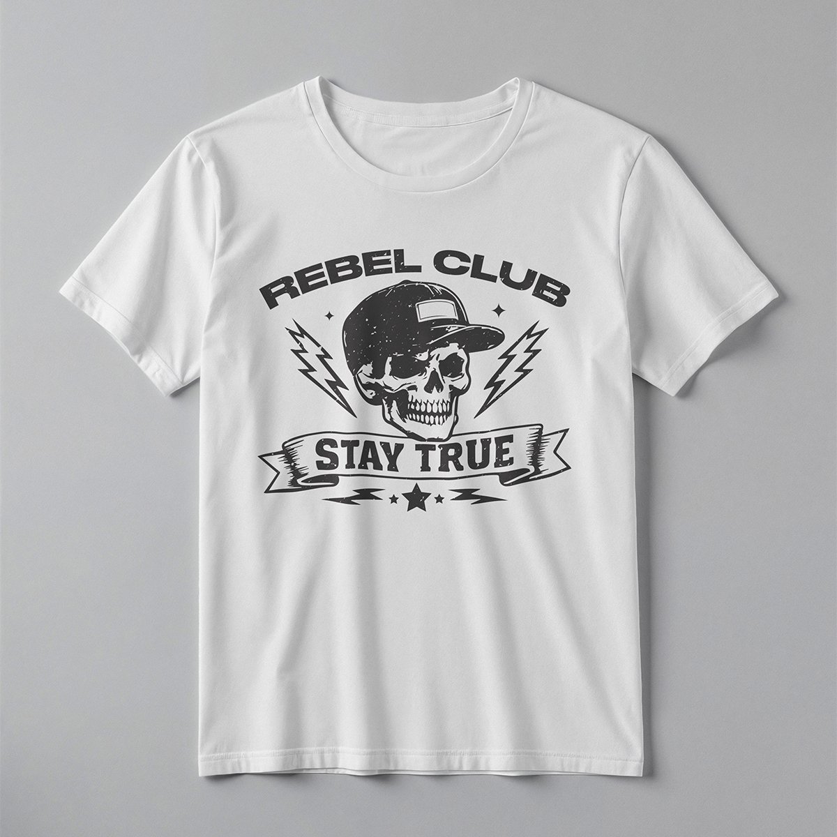REBEL CLUB Vintage Skull & Banner Tee – Professional BOLD GFX Graphic Mockup
