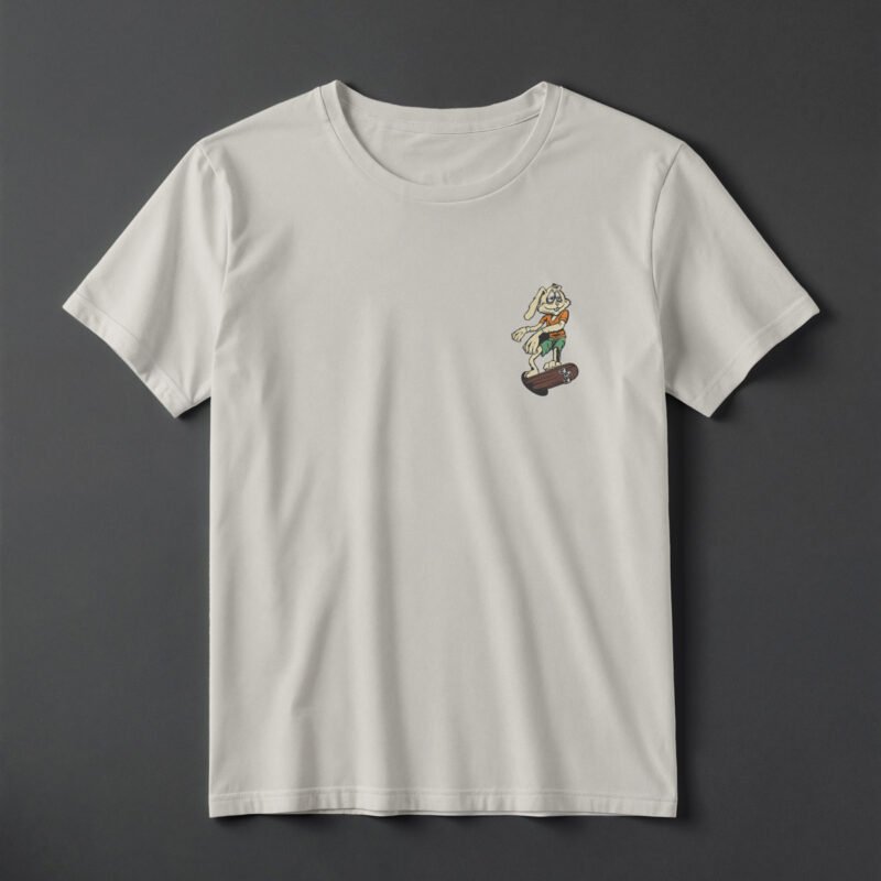 Skater Bunny Minimalist Chest Graphic Tee – Urban Streetwear Mascot Mockup