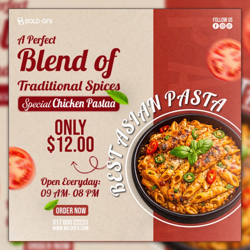 Special Chicken Pasta Social Media Ad – High-Contrast Red & Cream 11 Marketing Template