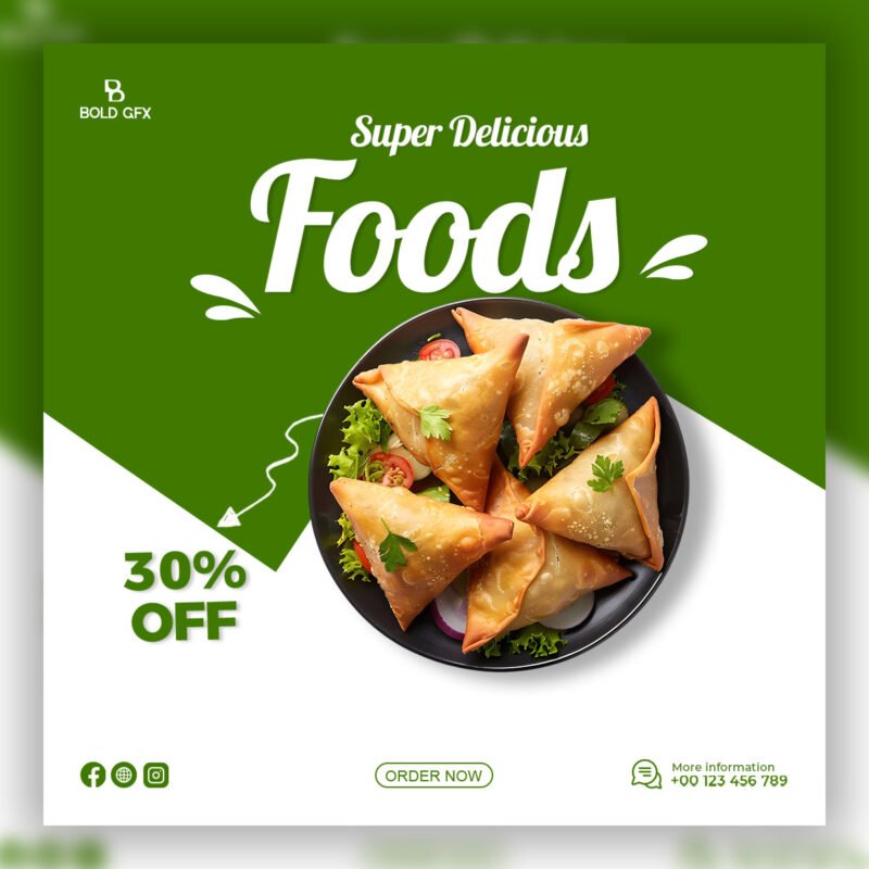 Super Delicious Foods Social Media Ad Banner – Professional BOLD GFX Food Template