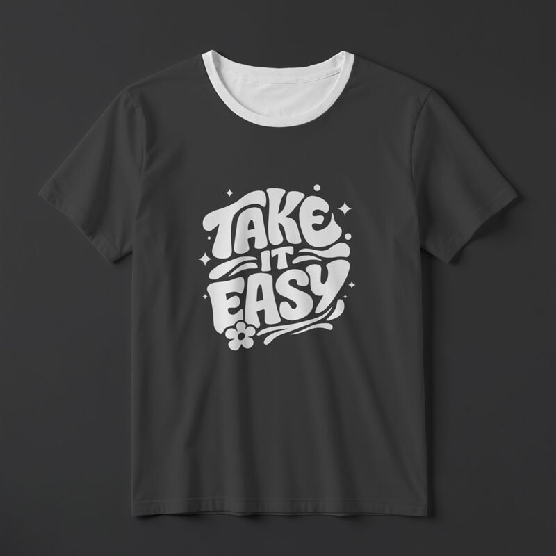 TAKE IT EASY Interlocking Retro Ringer Tee – Professional BOLD GFX Typography Mockup