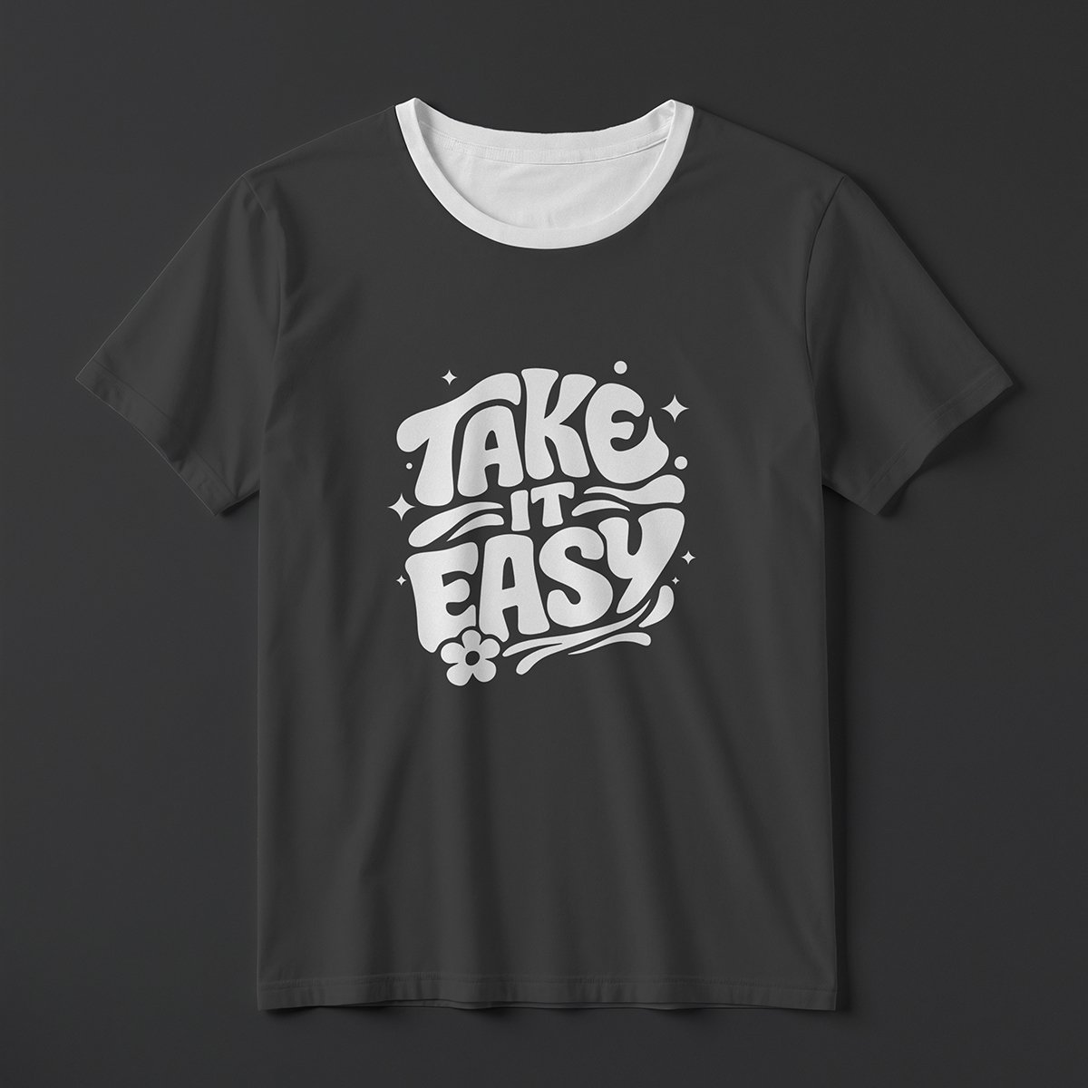 TAKE IT EASY Interlocking Retro Ringer Tee – Professional BOLD GFX Typography Mockup
