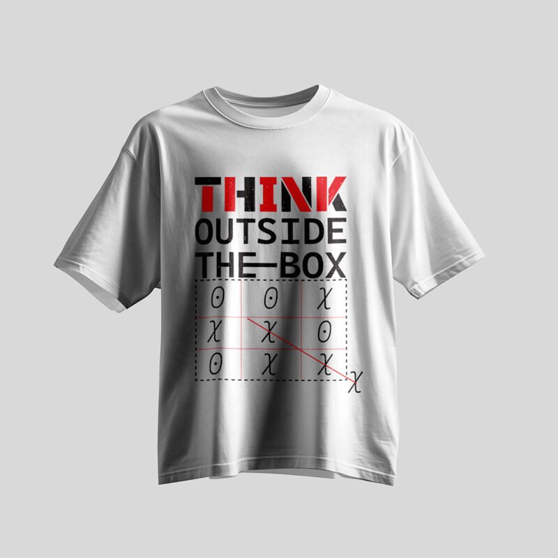 THINK OUTSIDE THE BOX Tic-Tac-Toe Tee – Professional BOLD GFX Graphic Mockup