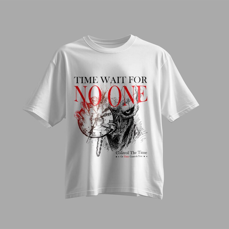TIME WAIT FOR NO ONE Gothic Skull Tee – Professional BOLD GFX Graphic Mockup