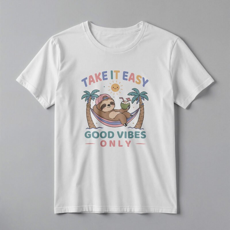 Take It Easy Sloth Tropical Summer Tee – Professional BOLD GFX Graphic Mockup