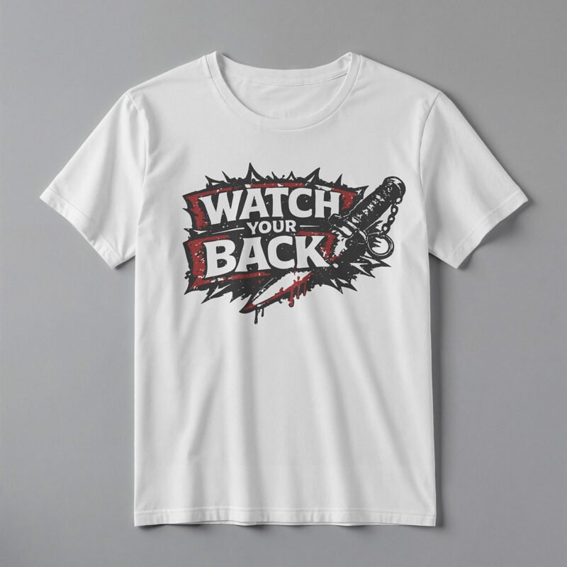 WATCH YOUR BACK Aggressive Streetwear Tee – Professional BOLD GFX Graphic Mockup