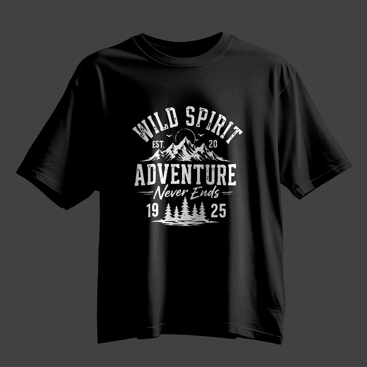 WILD SPIRIT ADVENTURE Vintage Mountain Tee – Professional BOLD GFX Graphic Mockup