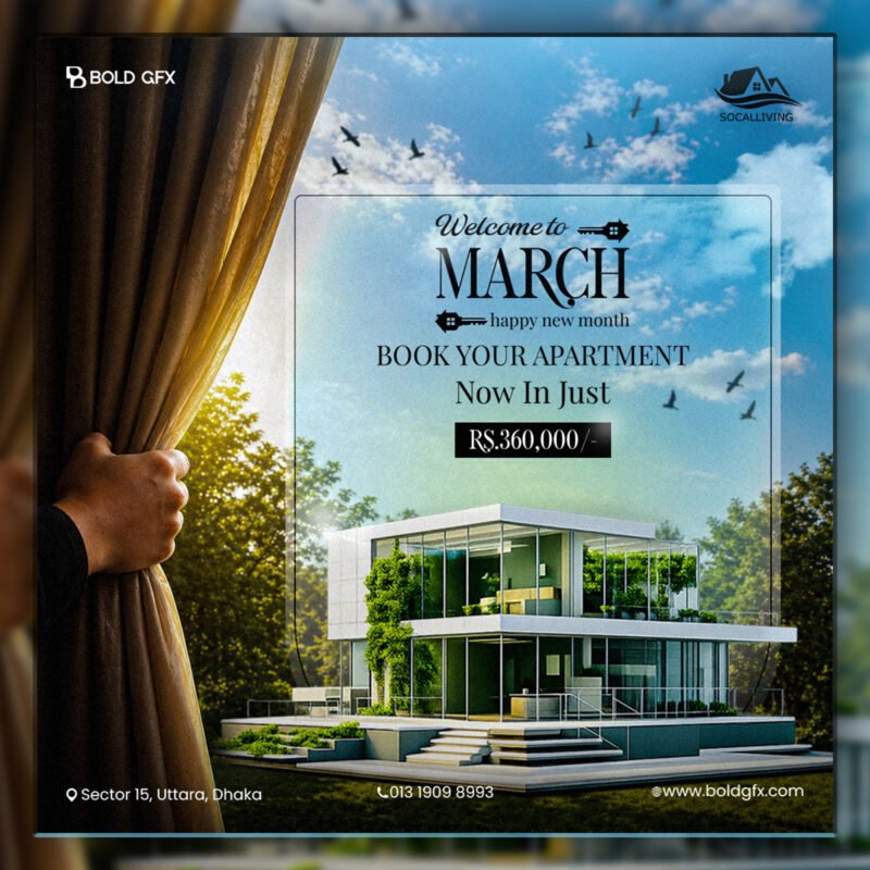 Welcome to March Real Estate Reveal – Modern Villa Social Media Mockup