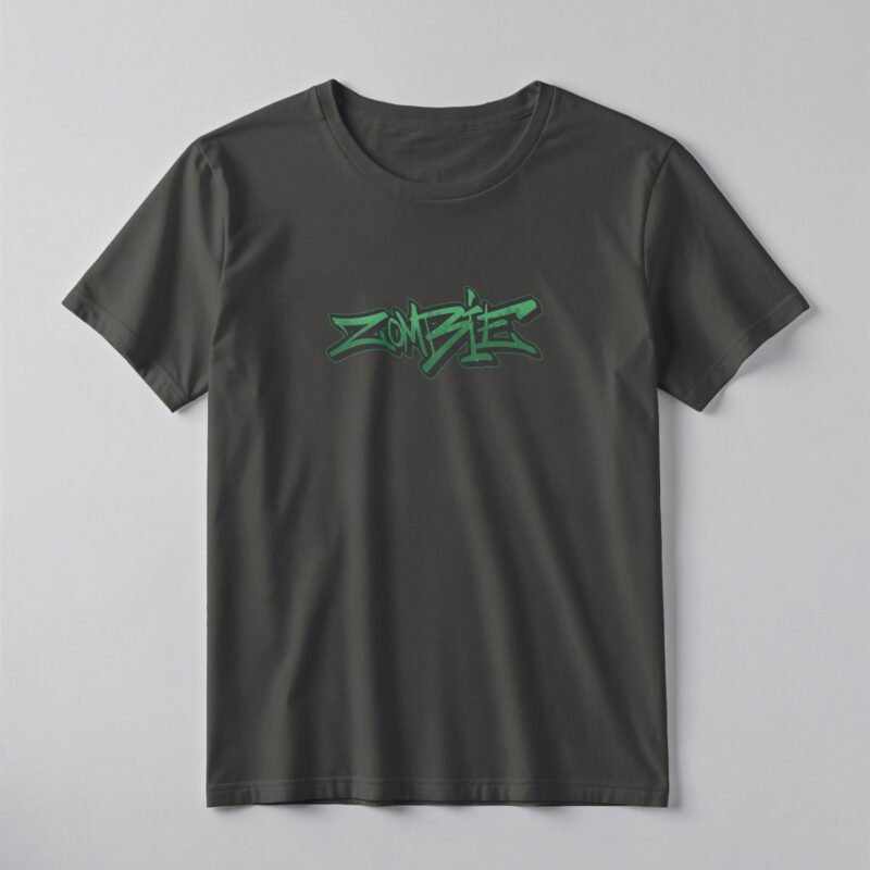 “ZOMBIE” Graffiti Tag Streetwear Tee – Professional BOLD GFX Urban Mockup
